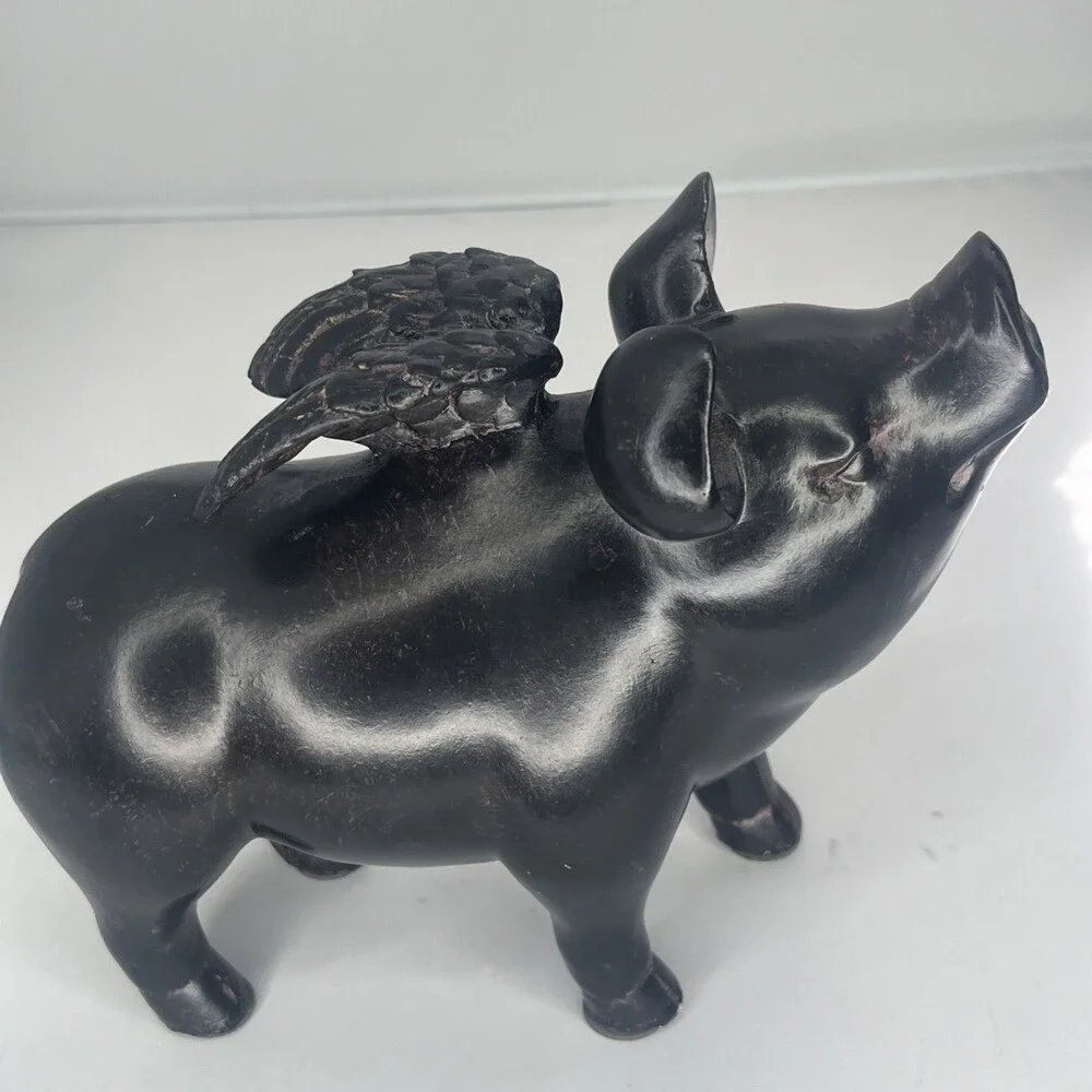 Pig with wings decorative wood sculpture